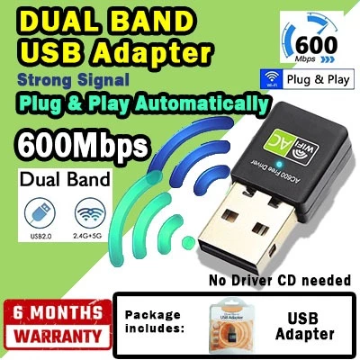600Mbps Dual-Band USB WiFi Adapter, Wireless Network Dongle for PC & Laptop