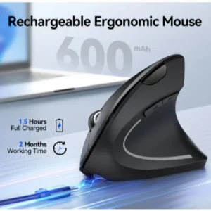 Ergonomic Vertical 2.4GHz Wireless Rechargeable Mouse for PC & Laptop