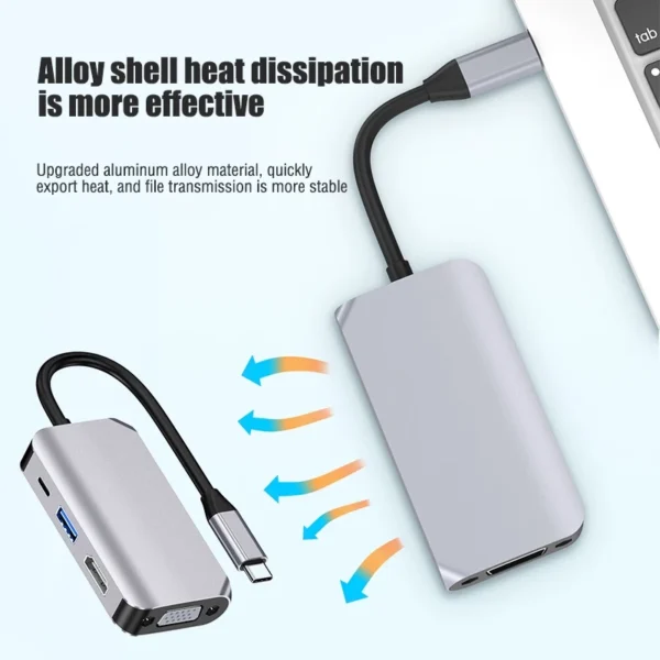 USB-C 3.0 Hub with HDMI & VGA Adapter, Multi-Port Video & Data Hub for Laptop, MacBook & PC