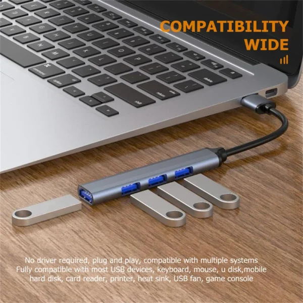 H306a4a5b30f946e28fb1820c08a886b0y.webp 4-Port USB-C Hub, USB 3.0/3.1 Multi-Port Splitter Adapter with OTG Support for Huawei, Xiaomi, Lenovo, MacBook & PC