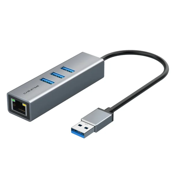 He8845a6342244684b92f9be954e5d1148.webp CABLETIME USB 3.0 Gigabit Ethernet Adapter RJ45 1000Mbps with 3-Port USB Hub for MacBook, Laptop & PC