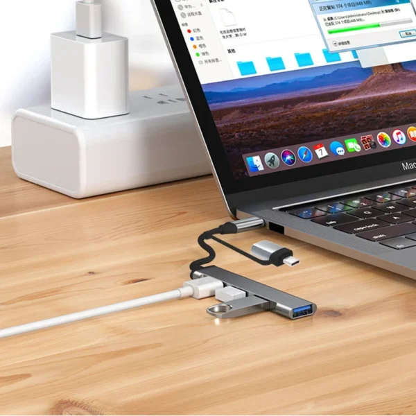 S0d74353de04041069cfca068ed68087cM.webp 4-in-1 USB-C Hub, Aluminum USB 3.0 Hub with 3 USB 2.0 Ports & 1 USB-C Port, USB Splitter & Extender for Laptop, PC & Mac