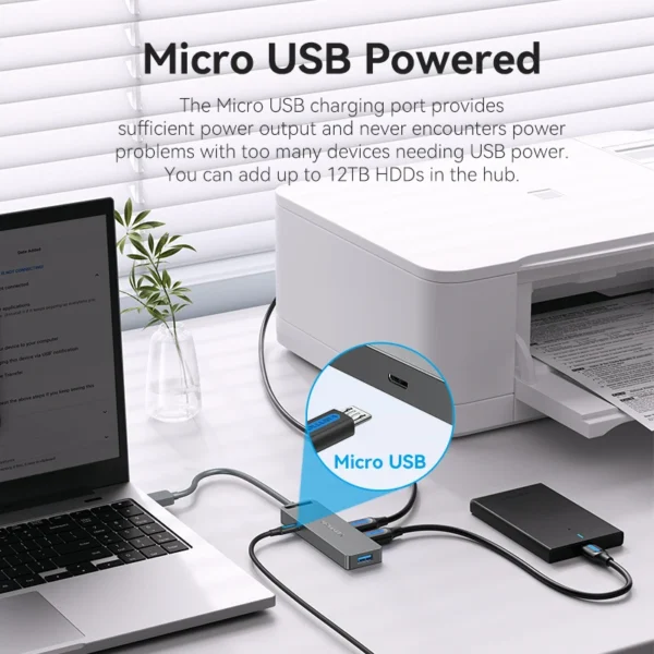 Vention 4-Port USB 3.0 Hub, High-Speed USB Hub Splitter Adapter for MacBook Pro, iPad Pro, Xiaomi, Lenovo & PC