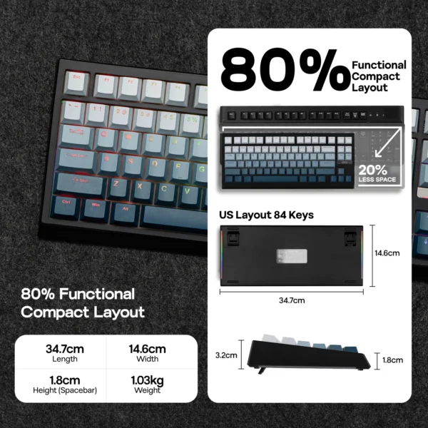 S1666e826127d4d47a298ed75305402c0A.webp EPOMAKER G84 HE 75% Hall Effect Magnetic Gaming Keyboard, Tri-Mode Wired/Bluetooth/2.4GHz, 8K Polling Rate & 8000mAh Battery