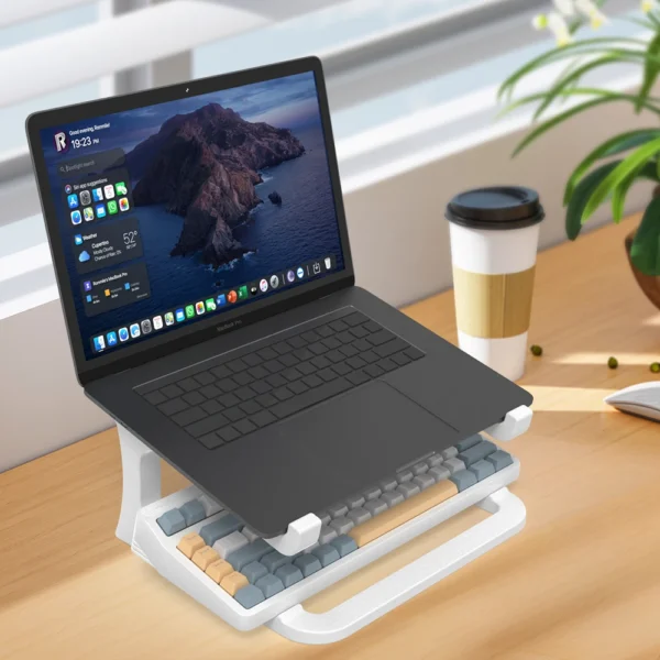 S1f67cc7e468344468e7eb28fcdc8db5ak.webp Ergonomic Laptop Stand with Keyboard Holder, Portable Desktop Laptop Riser for MacBook, PC & Tablet, Sturdy & Adjustable