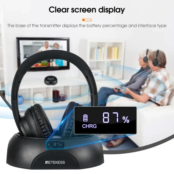 S324317101173486daf0adf3c95b470d0t.webp RETEKESS TA006 Wireless TV Headphones, Rechargeable Headset with Transmitter, Optical, Coaxial, AUX & RCA Connectivity