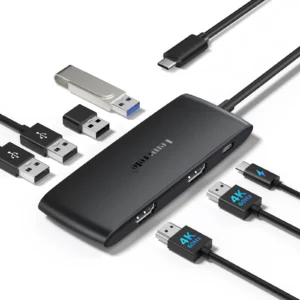 Lemorele 7-Port USB-C Hub Docking Station with Dual HDMI 4K@60Hz, USB Hub Adapter for Windows, MacBook Air & Laptop