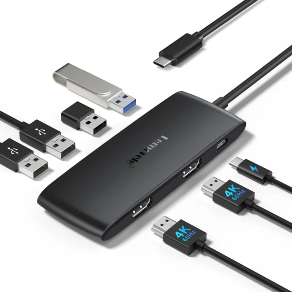 Lemorele 7-Port USB-C Hub Docking Station with Dual HDMI 4K@60Hz, USB Hub Adapter for Windows, MacBook Air & Laptop