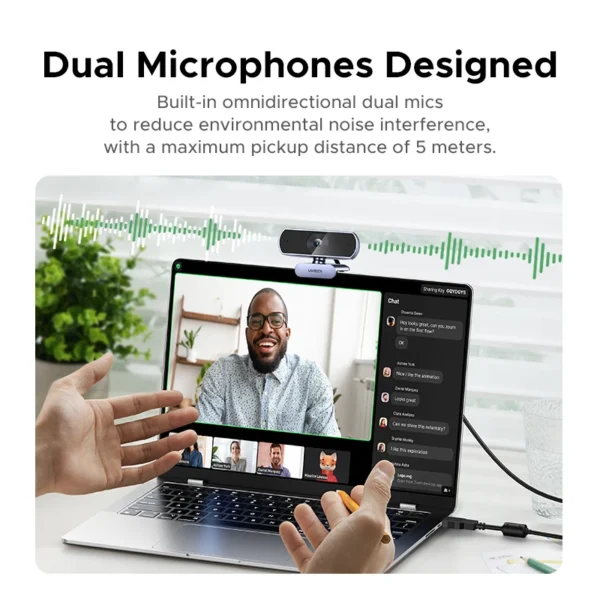 UGREEN 2K USB Webcam with Microphone, Adjustable FOV & Auto Light Correction for Streaming, Video Calls & Recording