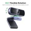 UGREEN 2K USB Webcam with Microphone, Adjustable FOV & Auto Light Correction for Streaming, Video Calls & Recording