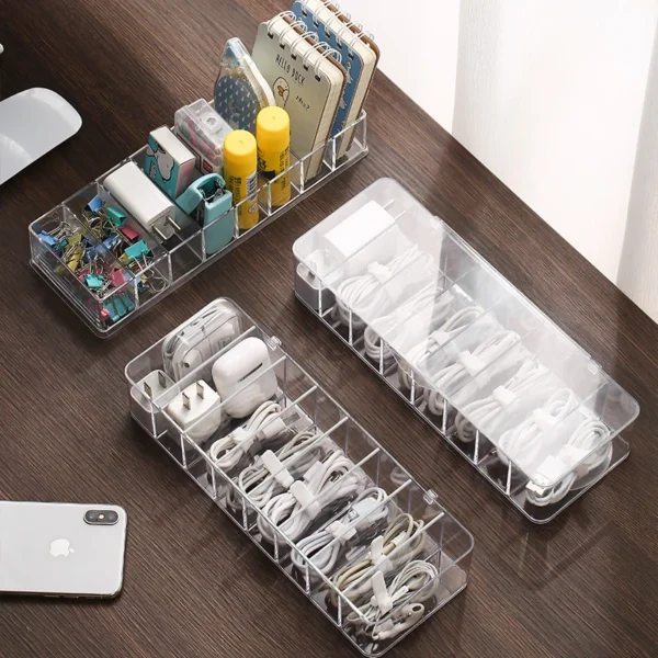 S5c4454acd15e4a879a550cbdac3199c0U.webp Desktop Cable Organizer Box, Dustproof Cable Storage Box for USB Charging Cables, Data Cables & Power Cords