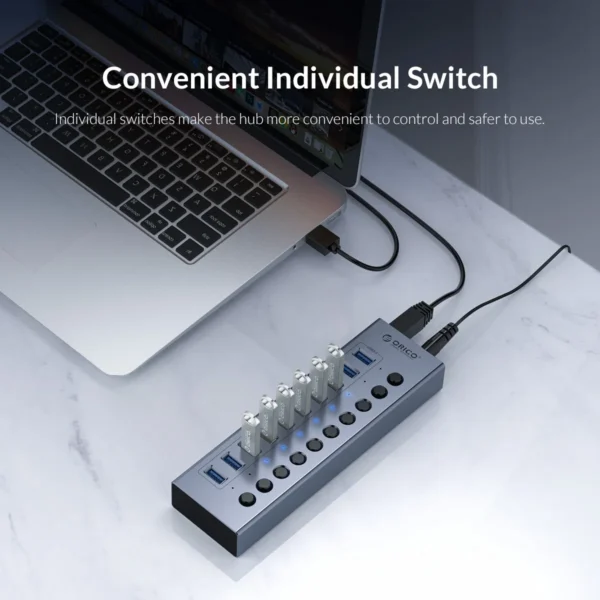 S8131190a16164d439c2ef67c9365c219X.webp ORICO Powered USB 3.0 Hub with Multiple Ports, On/Off Switches & Power Adapter for PC, Laptop & Desktop