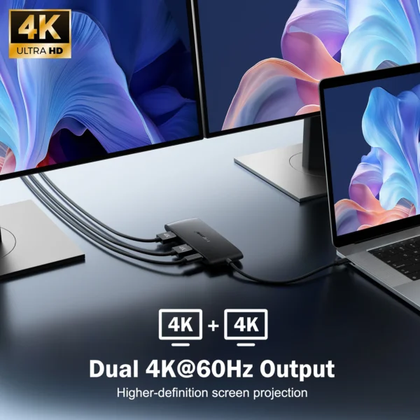Lemorele 7-Port USB-C Hub Docking Station with Dual HDMI 4K@60Hz, USB Hub Adapter for Windows, MacBook Air & Laptop