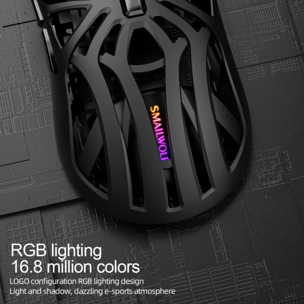 S9e7e3ed999b34a2d949176439ad864b68.webp SmailWolf RS8 Tri-Mode Wireless Gaming Mouse, Bluetooth & 2.4GHz Connectivity, Lightweight Design, 10,000 DPI & 1KHz Polling Rate for PC