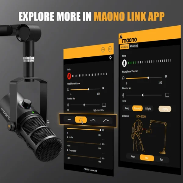 Sd454e30c2c744fc5b4a8170e5df95900n.webp Maono PD400X USB/XLR Dynamic Microphone with One-Touch Mute, Headphone Jack & Volume Control, All-Metal Microphone for Podcasting, Streaming & Recording