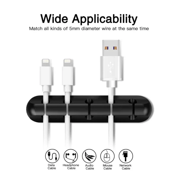 Se1791f9e5a484636a1ec4b343eb2d723q.webp 1 Set Silicone Cable Organizer Clips, USB Charging Cable Winder & Desktop Cable Holder for USB Cables, Mouse, Earphones & Accessories