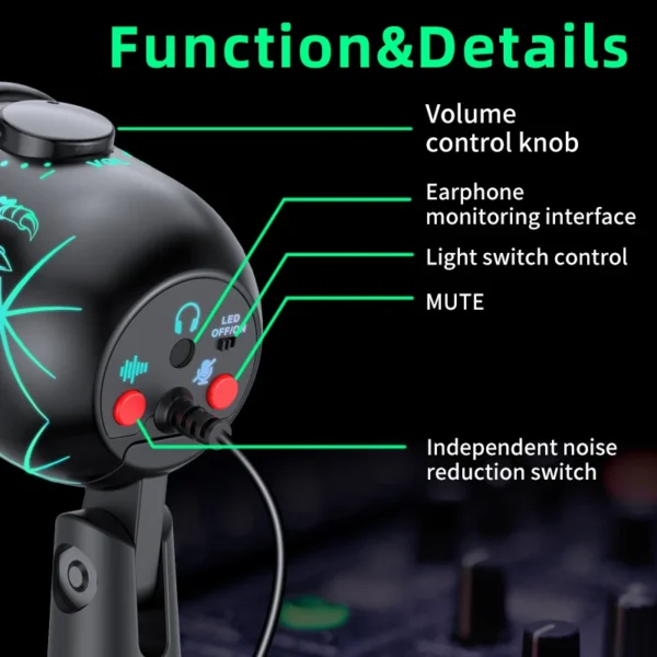 Sf300010ad72e4cb5be660fe434263166x.webp USB Condenser Gaming Microphone for PC with Headphone Jack, LED Lighting & Noise Cancellation for Podcasting, Streaming & Recording